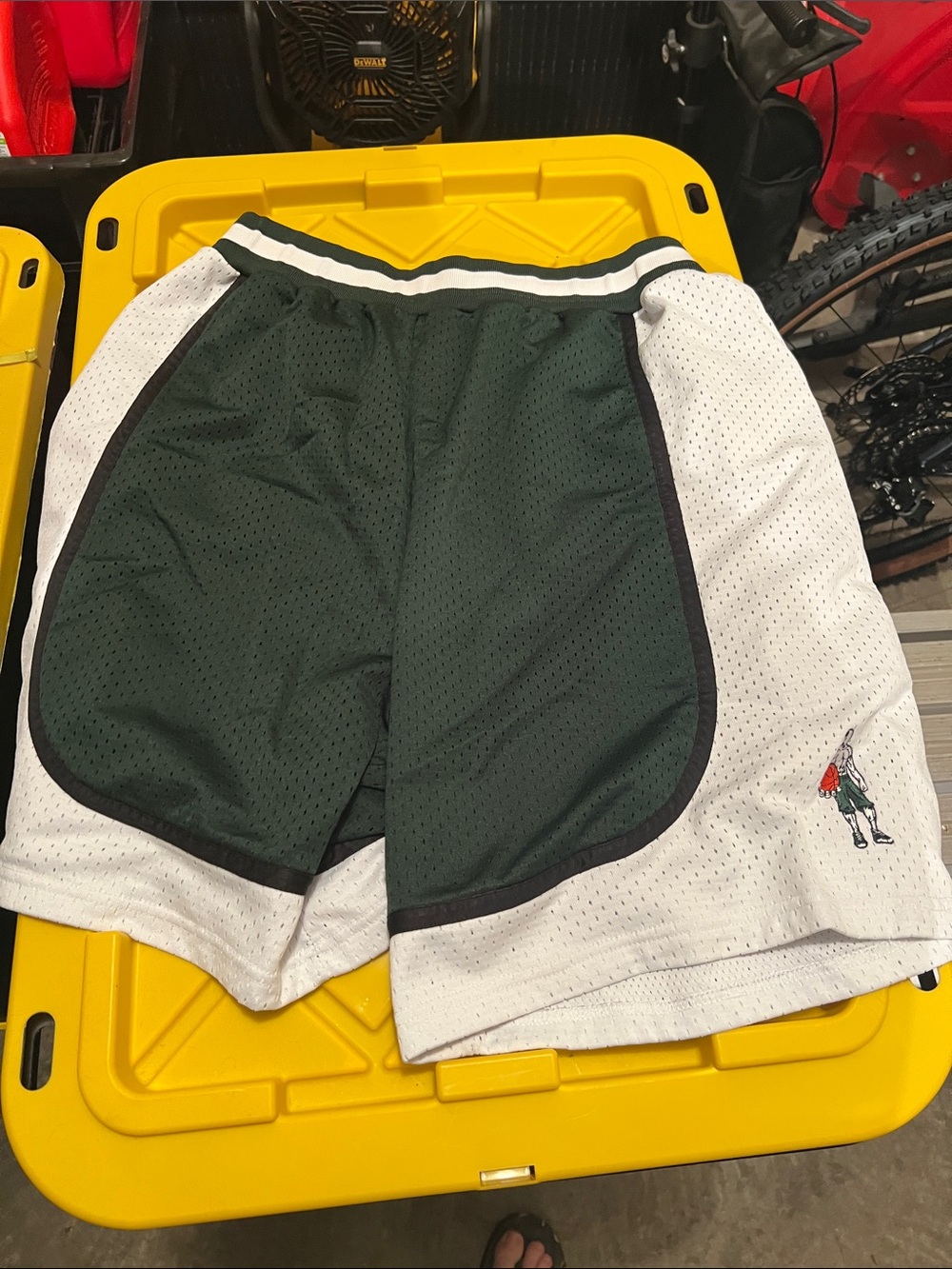 And1 Green and White Athletic Mesh Shorts with Contrast Trim